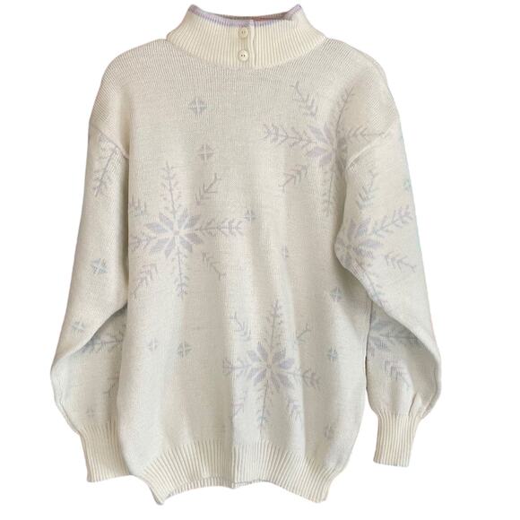 Vintage Eileen Mock Neck  snowflake Pullover sweater Size Medium - Picture 1 of 8